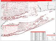 Nassau-Suffolk Metro Area Wall Map Red Line Style